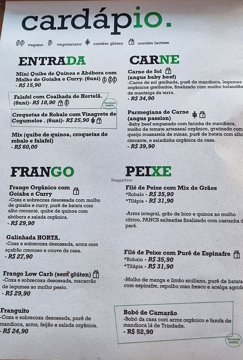 Menu at Horta Cozinha Criativa in Brasilia