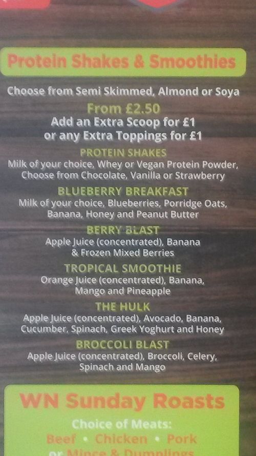 Protein shakes and smoothies menu at Wholesome Nutrition in South Shields