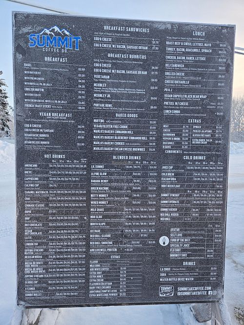 Menu as of 12/22/24 at Summit Coffee Co. in Fairbanks