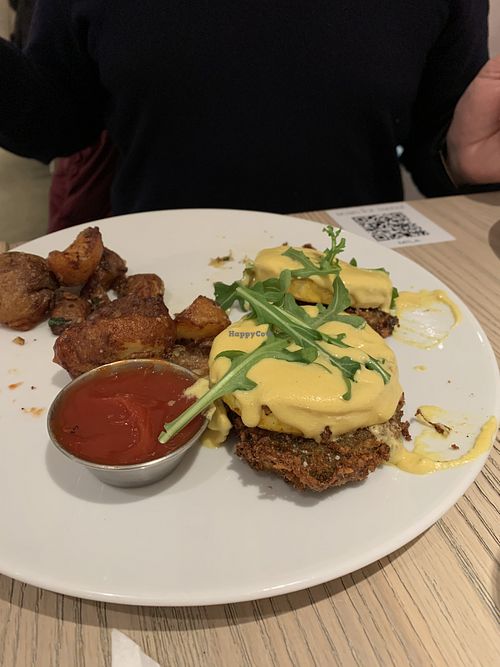 Crab cake Benedict  at MILA in Vancouver