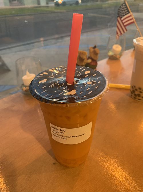 Thai Tea with Coconut Milk and Crystal Boba at Bread and Bubble Tea  in Daytona Beach