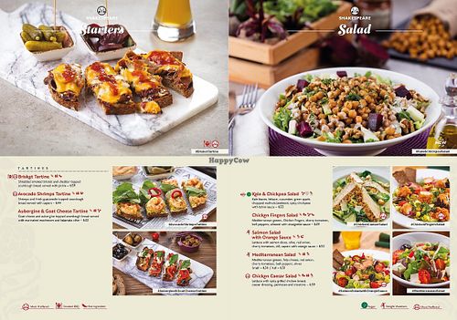 Menu showing vegan kale and chickpea salad  at Shakespeare in Antalya