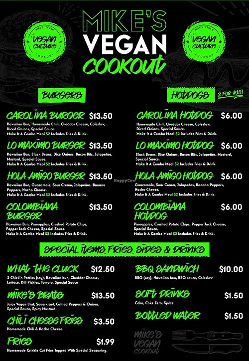 Menu is super straightforward. I would like it if they would state the brand of the patty/dog/chik’n cut they are using or if it’s in house made. at Mike's Vegan Cookout in Raleigh