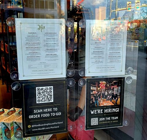 Menu at Mox Boarding House in Portland