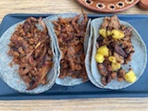 Tacos plate, choose from different flavors at Plantivoros in Playa Del Carmen
