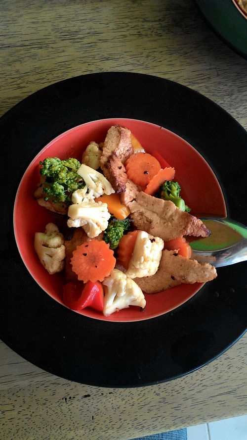 pork fry with black pepper sauce and vegetables at Pattaya Vegetarian Food in Pattaya
