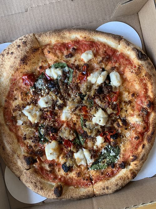 Vegan ‘Mr. Scratch’ pizza  at Old Scratch in Centerville
