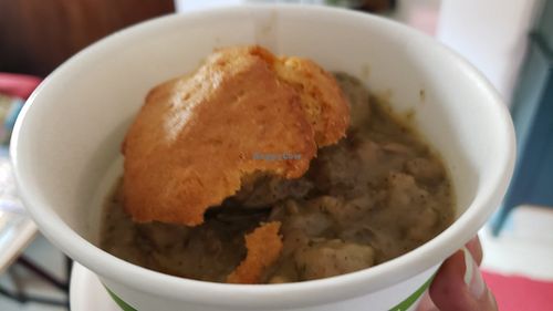 Vegan biscuits and gravy special ($6.50). Delicious and cheap! at Misfit Coffee in Minneapolis