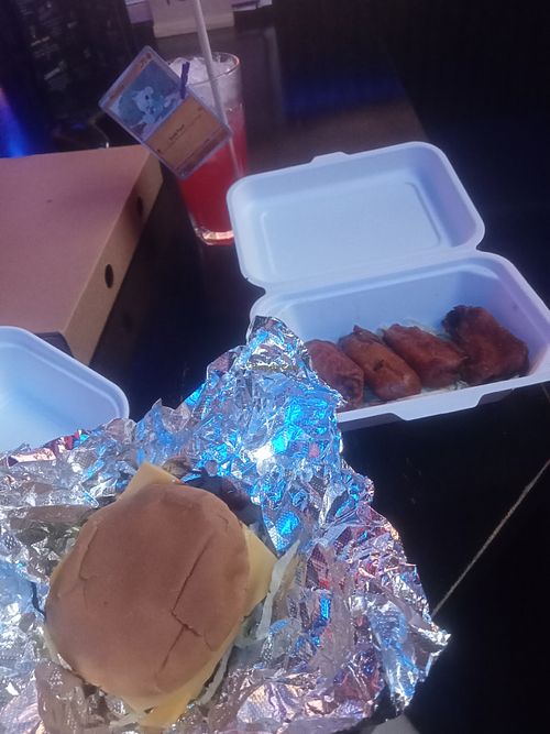Vegan BBQ burger and fried pickles at Pixel Bar in Leeds