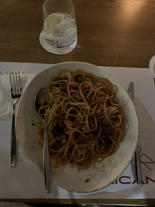 Vegan spaghetti  at Pelican in Mykonos