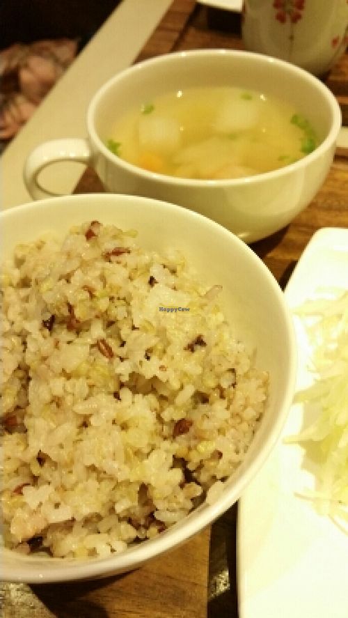 rice and soup at Genmai Harmony in Osaka