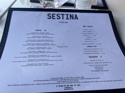 Menu  at Sestina in New York City
