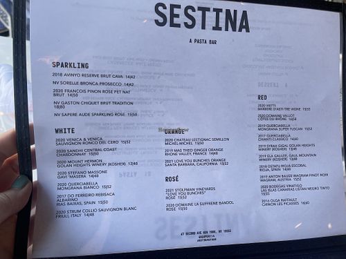 Menu  at Sestina in New York City