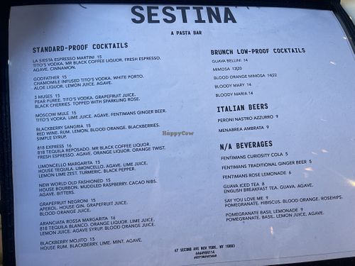 Menu  at Sestina in New York City