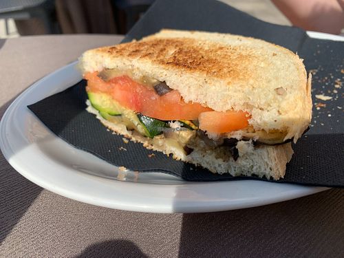 Toast with vegetables. Not on the menu but they will make it for you! at Dodo Caffe in Venice