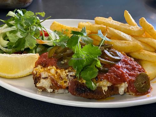 Vegan Schnitzel with Chips  at Stella Glenwood in Durban