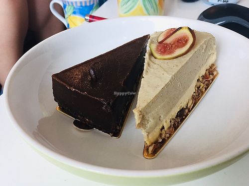 Coffee and hazelnut / fresh fig and orange vegan cheesecakes at The Missing Piece in Hong Kong Island