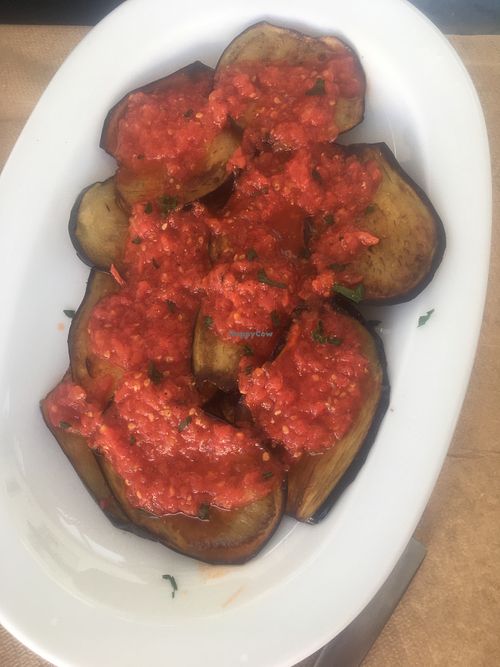 Aubergine with fresh tomato sauce! at Kounaria in Tinos