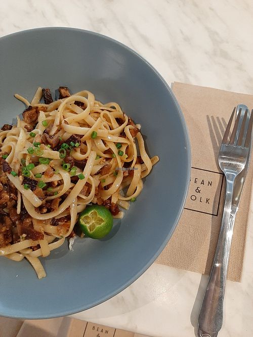 Mushroom sisig pasta at BEAN & YOLK in Muntinlupa