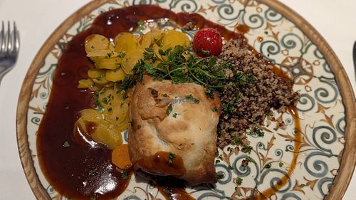 Delicious vegan mushroom potato strudel at Hotel Farchauer Mühle in Schmilau