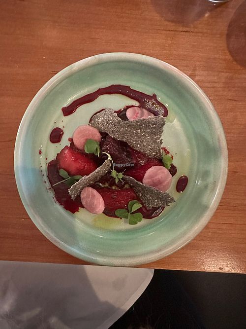 beetroot many ways with chia seed crackers at Kota Restaurant in Porthleven