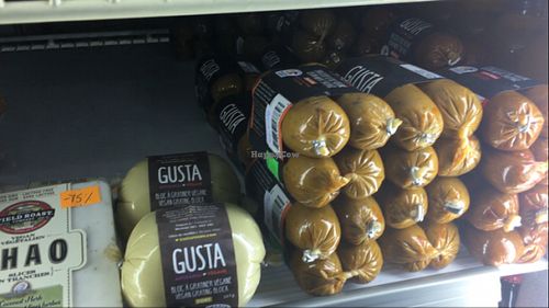 Gusta sausage was good. Go Vegan  at EOS Natural Foods in Wolfville