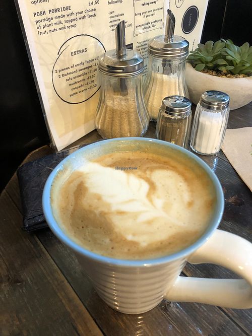 Soya latte in this cosy cafe  at Baobab in Banff