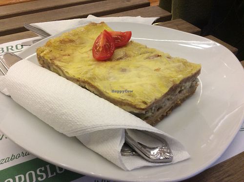 The courgette lasagne with soya cheese and whole album pasta is very good. at Olea in Belgrade