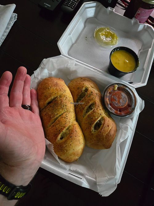 One order of custom pepperoni rolls (tofu, dairy free cheese, no meat) at The Woods in Huntington