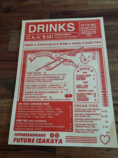 Drinks Menu at Future Izakaya in Collingwood