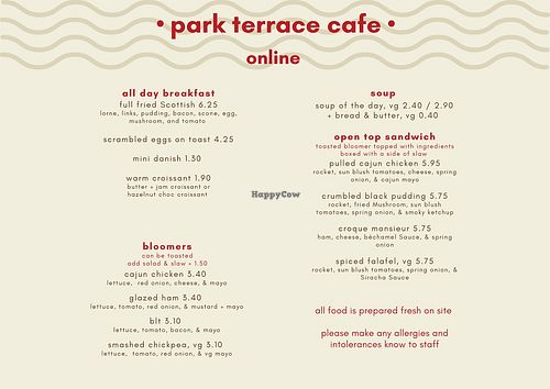 Updated menu Dec2020 at Park Terrace Cafe in Glasgow