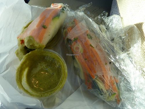 Spring roll with peanut sauce; good beach eating at Raw and Juicy in Alys Beach