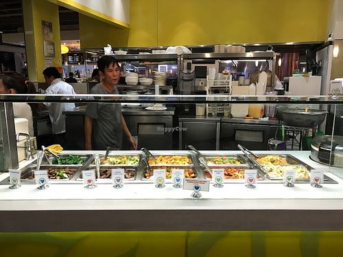 buffet-style set up at Loving Hut - Westfield Mall Food Emporium in San Francisco