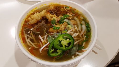 Spicy noodle soup at Loving Hut - Westfield Mall Food Emporium in San Francisco