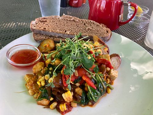 Tofu hash with whole wheat bread that’s made on the premises. Very tasty and freshly made! Server was very knowledgeable about vegan options. Highly recommend!  at Simple Cafe in Lake Geneva