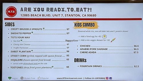 Sides menu at RTE in Stanton