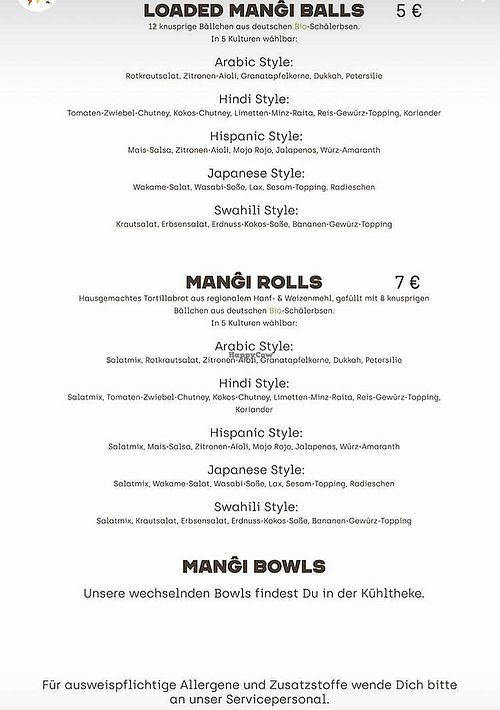 Menu at Venu Mangi in Saarbrucken