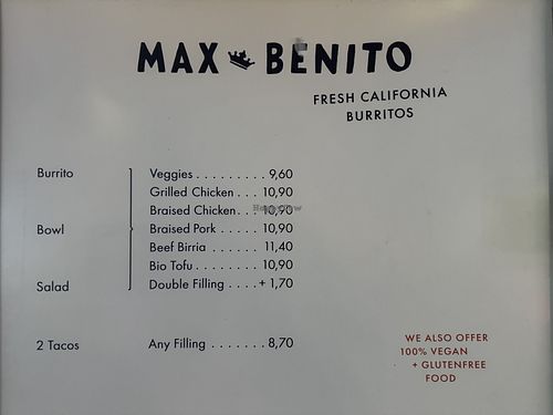 menu  at Max & Benito - Rotenturmstrasse in Vienna