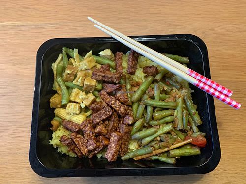 Meal A: with rice in coconut milk with green beans, tempeh and tofu dish in coconut sauce. at Toko Naga in Tilburg
