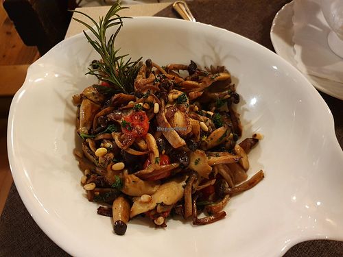 Mushroom mix with cherry tomatoes, herbs and pine nuts at Weinhaus Attwenger in Bad Ischl