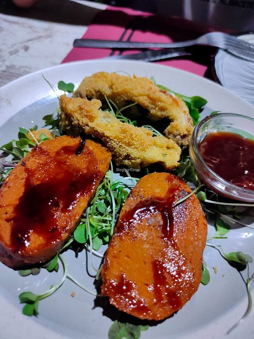 Portobello rebozado y seitan caramelizado at El Sarao de Lara in Las Rozas De Madrid
