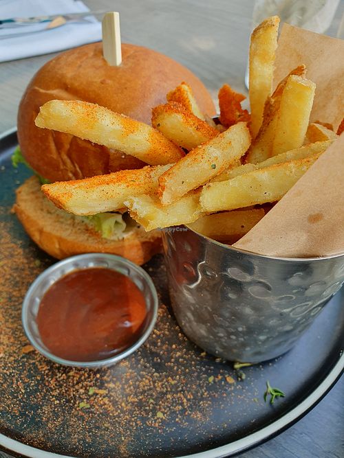 Vegan burger and spiced fries at Turtle Bay in Bournemouth