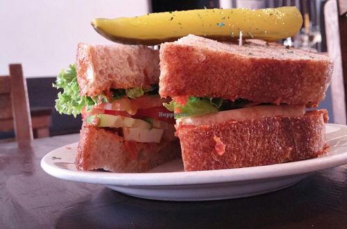 Smoked tofu veggie sandwich. at Solstice Cafe in Victoria