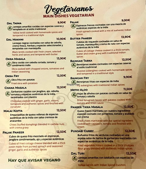 Vegetarian/vegan menu (oct 2022)  at Kama del Mar in Castelldefels