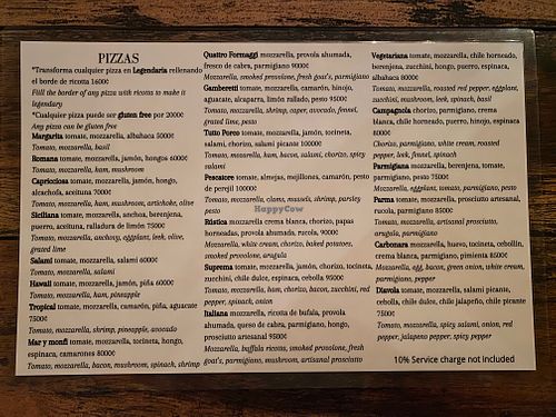 Pizza menu.  at La Leyenda de L'Antico Forno in Puerto Viejo De Talamanca