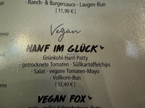 menu  at Burgerheart in Nuremberg