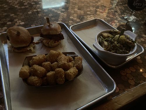 Korean cauliflower slider, tots, and Brussels sprouts   at Lucky Luke Brewpub in Lancaster