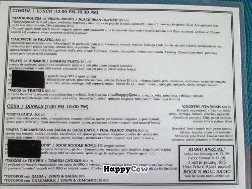 Menu at Nov 2013. at Osa Mariposa in Puerto Escondido