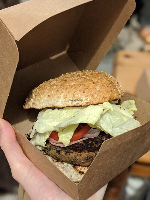 Vegan mushroom burger take away at Bells Diner in Edinburgh
