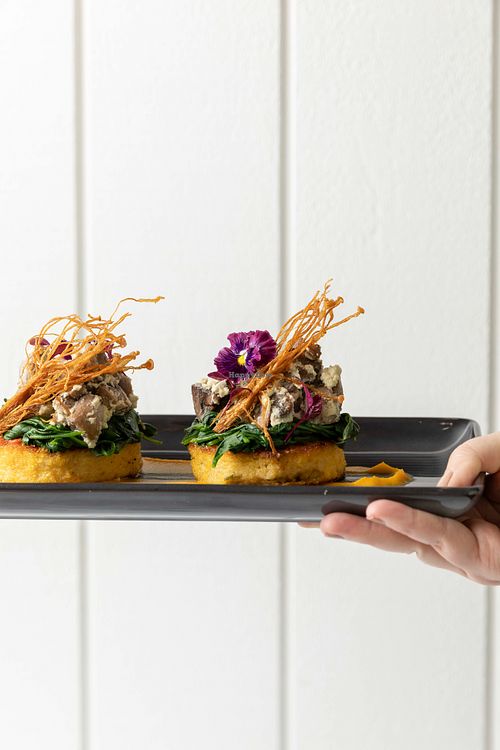 Polenta & mushroom fritters at The Glen Melbourne in Elsternwick